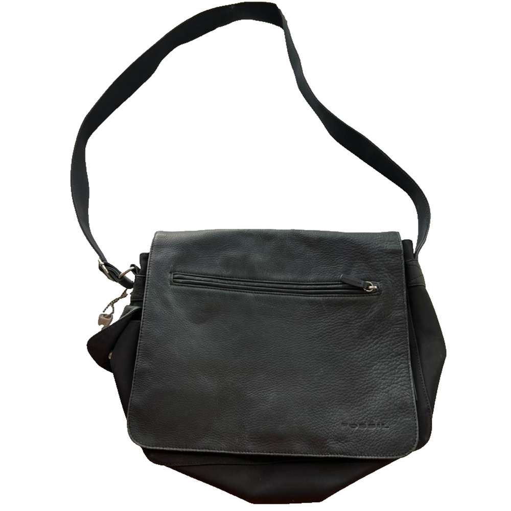Vintage Fossil Black Pebble Leather and Nylon Crossbody Messenger Bag